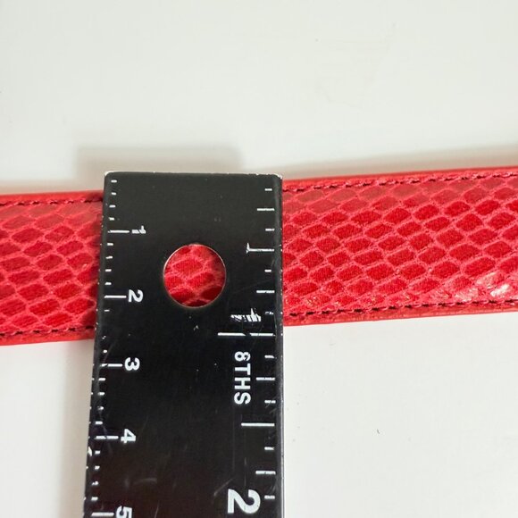 Chicos Red Snakeskin Embossed Belt Size M/L Y2K Silver Tone Fisherman Hook Loop - Picture 11 of 14